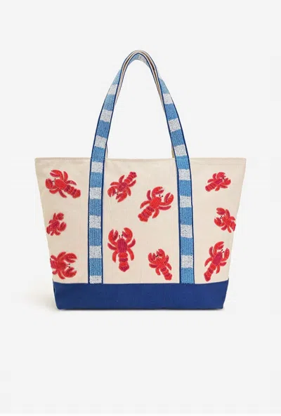America & Beyond Women's Beaded Lobster Tote Bag In Cream In White