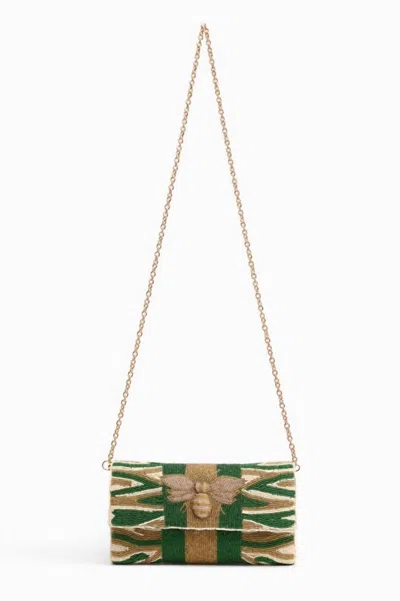 America & Beyond Women's Bee Embellished Clutch In Green