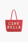 America & Beyond Women's Ciao Bella Beaded Macrame Jute Tote Bag In Red In Red