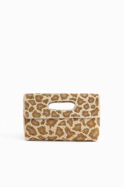 America & Beyond Women's Clutch With Chain Strap Bag In Rose Gold Leopard In Beige