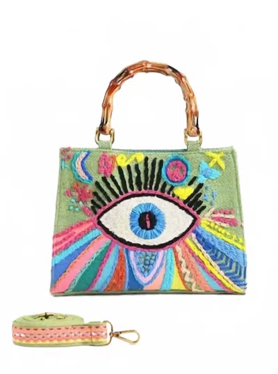 America & Beyond Women's Groovy Evil Eye Handbag In Green Multi