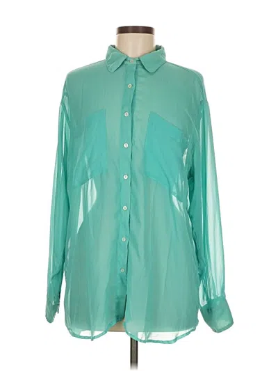 Pre-owned American Apparel Long Sleeve Blouse In Green