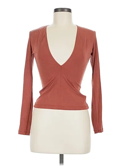Pre-owned American Apparel Long Sleeve Top Brown Plunge Neckline Tops