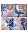 American Art Decor Coastal Ocean Whale Turtle Octopus Seahorse Nautical 4 Piece Beach Themed Canvas Art Set, 20" X 20" In Blue