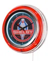 American Art Decor Shelby Retro Round Neon Wall Analog Clock With Pull Chain, 14.5" In Red