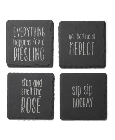 American Atelier 4 X 4" Sip Sip Hooray Slate Coasters Square Set, 4 Piece In Black