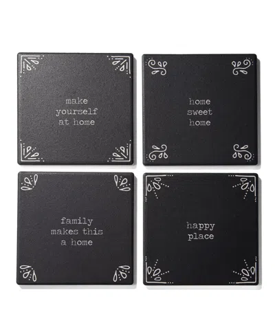 American Atelier 4.25'' D Happy Place Ceramic Coasters Set, 4 Piece In Black