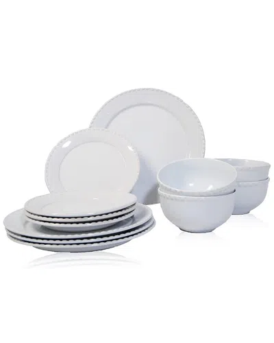 American Atelier Hamilton Beaded White 12 Pc Dinner Set Dinner Plate