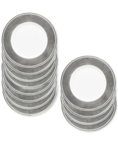 American Atelier Leaf Rim/white Charger Plates, Set Of 12 In Silver