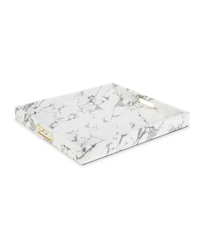 American Atelier Marble Tray With Gold Stainless Steel Handles In White