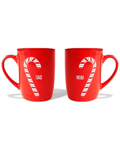 American Atelier Set Of 2 Candy Cane Mom & Dad Mugs In Red