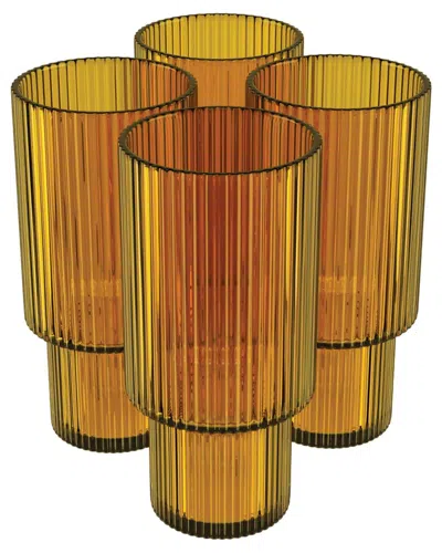 American Atelier Set Of 4 Ribbed Highball Glasses