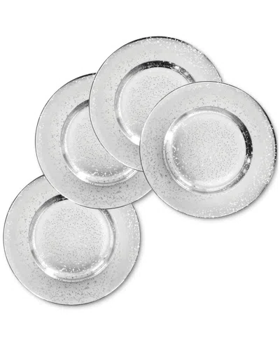American Atelier Speckled Silver Glass Charger Plate 13", Set Of 4