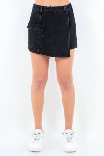 American Bazi Cargo Pocket Mini Skort With Buttons In Black