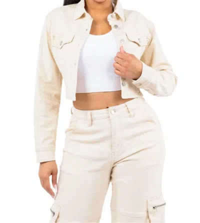 American Bazi Cropped Lace-up Jacket With Button Front In Ivory In Multi