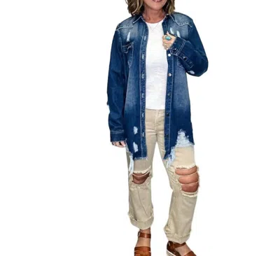 American Bazi Distressed Denim Shirt Jacket In Multi