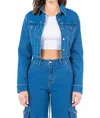 American Bazi Laced Back Cropped Denim Jacket In Blue