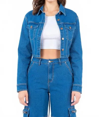 American Bazi Laced Back Cropped Denim Jacket In Blue