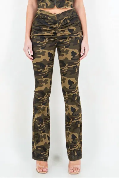 American Bazi V-cut Camo Flared Pants In Olive Camo In Green