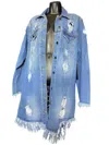 American Bazi Women's Distressed Jean Jacket In Blue In Blue