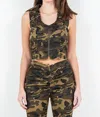American Bazi Zip Up Crop Denim Vest In Olive Camo In Green