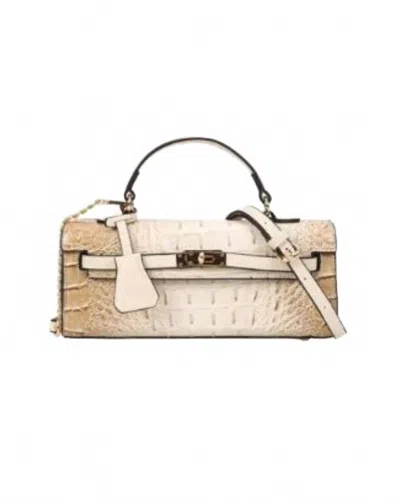 American Bee Women's Croco Boxy Satchel Bag In Beige In Multi