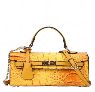 American Bee Women's Croco Boxy Satchel Bag In Mustard In Yellow