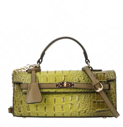 American Bee Women's Croco Boxy Satchel Bag In Olive In Green