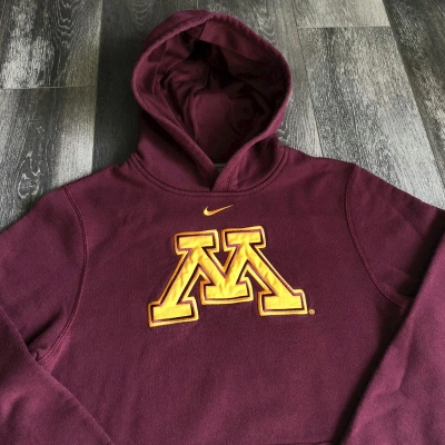 Pre-owned American College X Nike Vintage 00s Nike Minnesota Twin Cities Center Swoosh Hoodie In Burgundy/gold