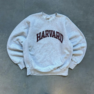 Pre-owned American College X Vintage Crazy Vintage 90's Harvard University Reverse Weave Crewneck In Heather Gray