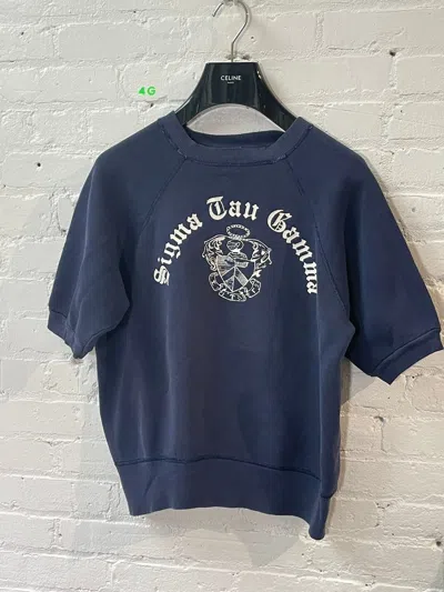 Pre-owned American College X Vintage Thrashed Sweater Old English Font & Crest In Blue