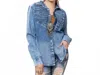 American Darling Denim Shirt Jacket With Sunflower Tooled Back Yoke In Blue In Blue