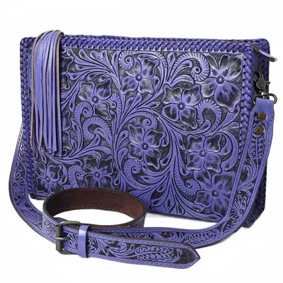 American Darling Hand Tooled Floral Leather Crossbody Bag Western Purse In Blue
