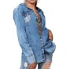 American Darling Hand Tooled Leather & Denim Shirt Jacket In Blue In Blue