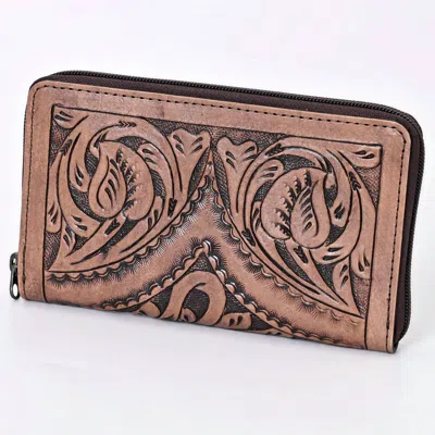 American Darling Tanya Tooled Leather Zip Wallet In Brown