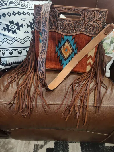 American Darling Tooled Saddle Blanket Crossbody Purse In Burnt Orange In Brown