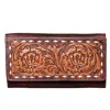 American Darling Whitley White Stitch Tri-fold Tooled Wallet In Brown In Brown