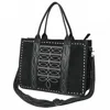 American Darling Women's Black Suede Tote Bag With White Hand-stitching In Black