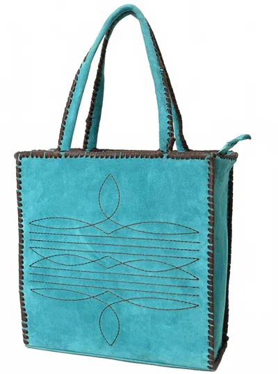 American Darling Women's Boot Stitch Suede Leather Purse In Turquoise In Blue