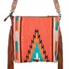 American Darling Women's Cowhide Leather Large Crossbody Bag In Multi In Orange