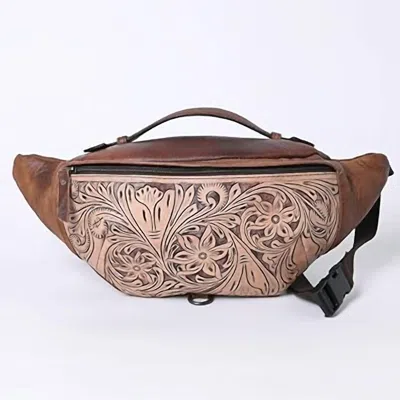 American Darling Women's Floral Leather Fanny Pack Sling Bag In Brown