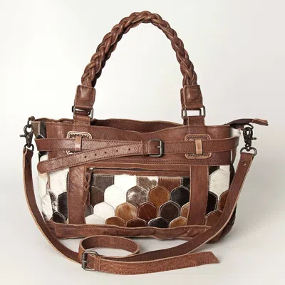 American Darling Women's Full Grain Genuine Leather Western Purse Crossbody Bag In Tan Multi In Brown