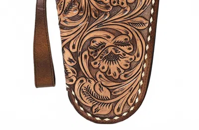 American Darling Women's Full Hand-tooled Leather Pistol Case With Floral Carving In Brown In Purple