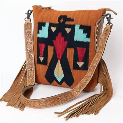 American Darling Women's Genuine Full Grain Leather Large Crossbody Bag In Brown Multi