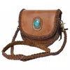 American Darling Women's Genuine Leather Western Small Crossbody Bag In Brown With A Turquoise Stone In Brown