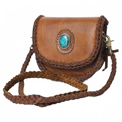 American Darling Women's Genuine Leather Western Small Crossbody Bag In Brown With A Turquoise Stone