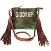 American Darling Women's Giddy Up Genuine Leather Small Crossbody In Green In Green