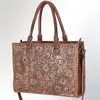 American Darling Women's Hand Tooled Briefcase Tote Bag In Brown In Brown