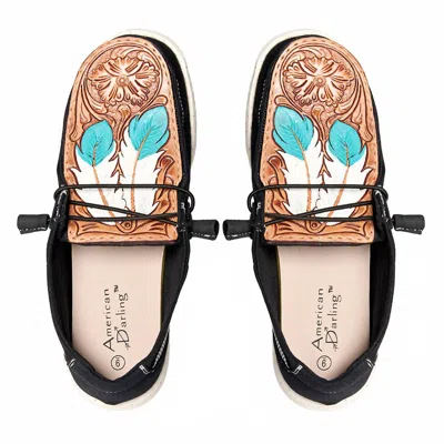 American Darling Women's Hand Tooled Genuine Leather Slip-on Shoe In Black In Multi