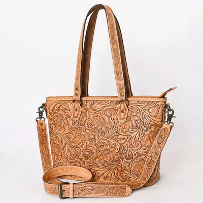 American Darling Women's Hand Tooled Genuine Leather Western Tote Bag In Brown